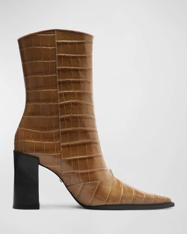 Raffaela Snake-Embossed Ankle Booties